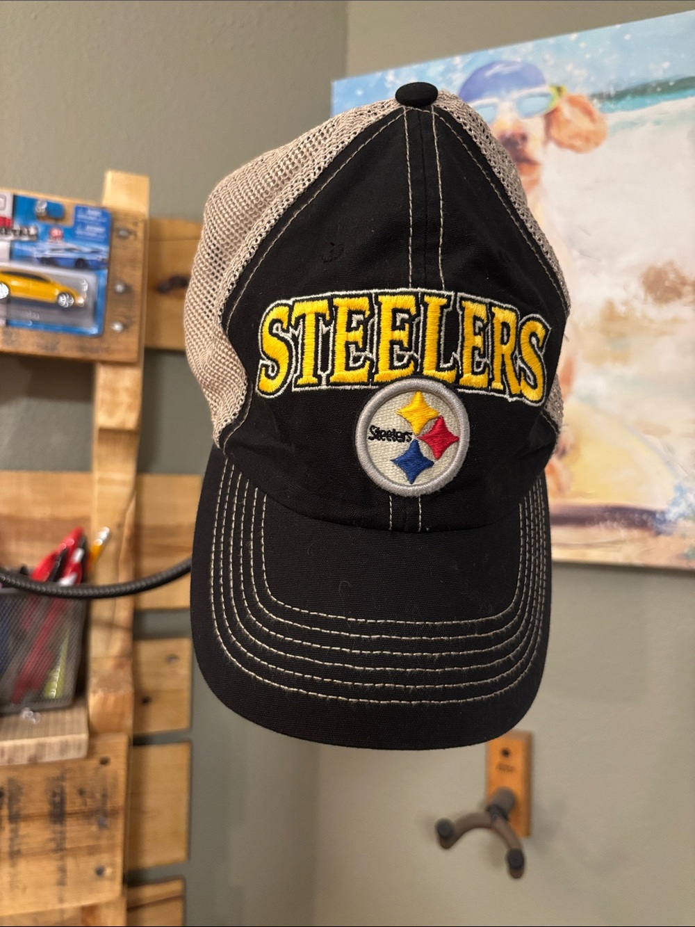 NFL Pittsburgh Steelers Black and Tan Mesh Trucker Cap